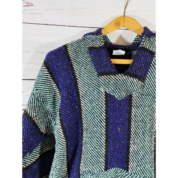 S Focus Chunky Mexican Southwest Poncho Hippie Festival Hoodie Drug Rug Size XL - Picture 4 of 10